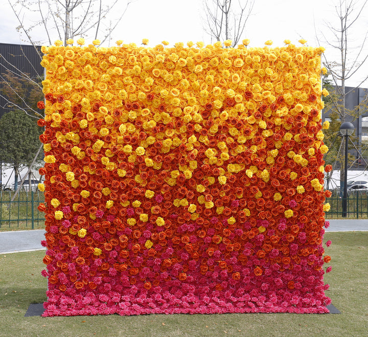 Gradient Orange And Red Roses, 5D, Fabric Backing Artificial Flower Wall