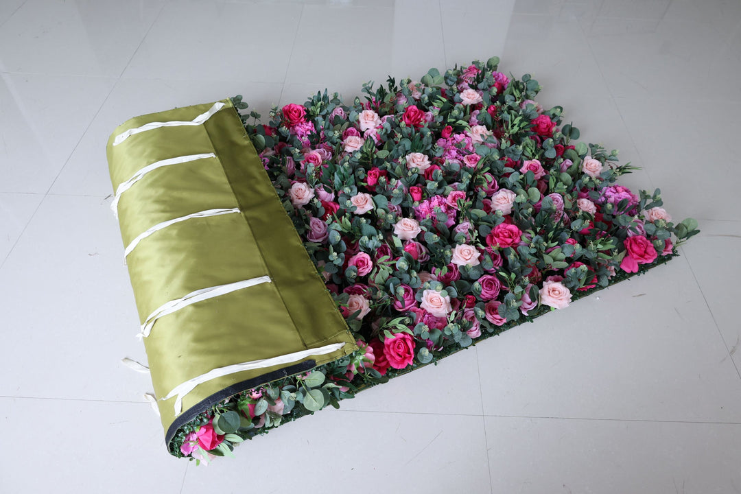 Magenta And Purple Roses With Eucalyptus Leaves, 5D, Artificial Flower Wall