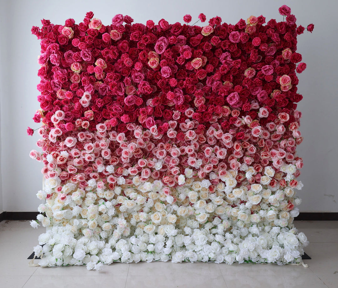Magenta And White Roses Gradient, 5D, Fabric Backing Artificial Flower Wall