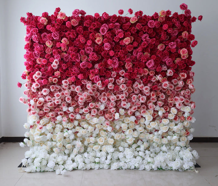Magenta And White Roses Gradient, 5D, Fabric Backing Artificial Flower Wall