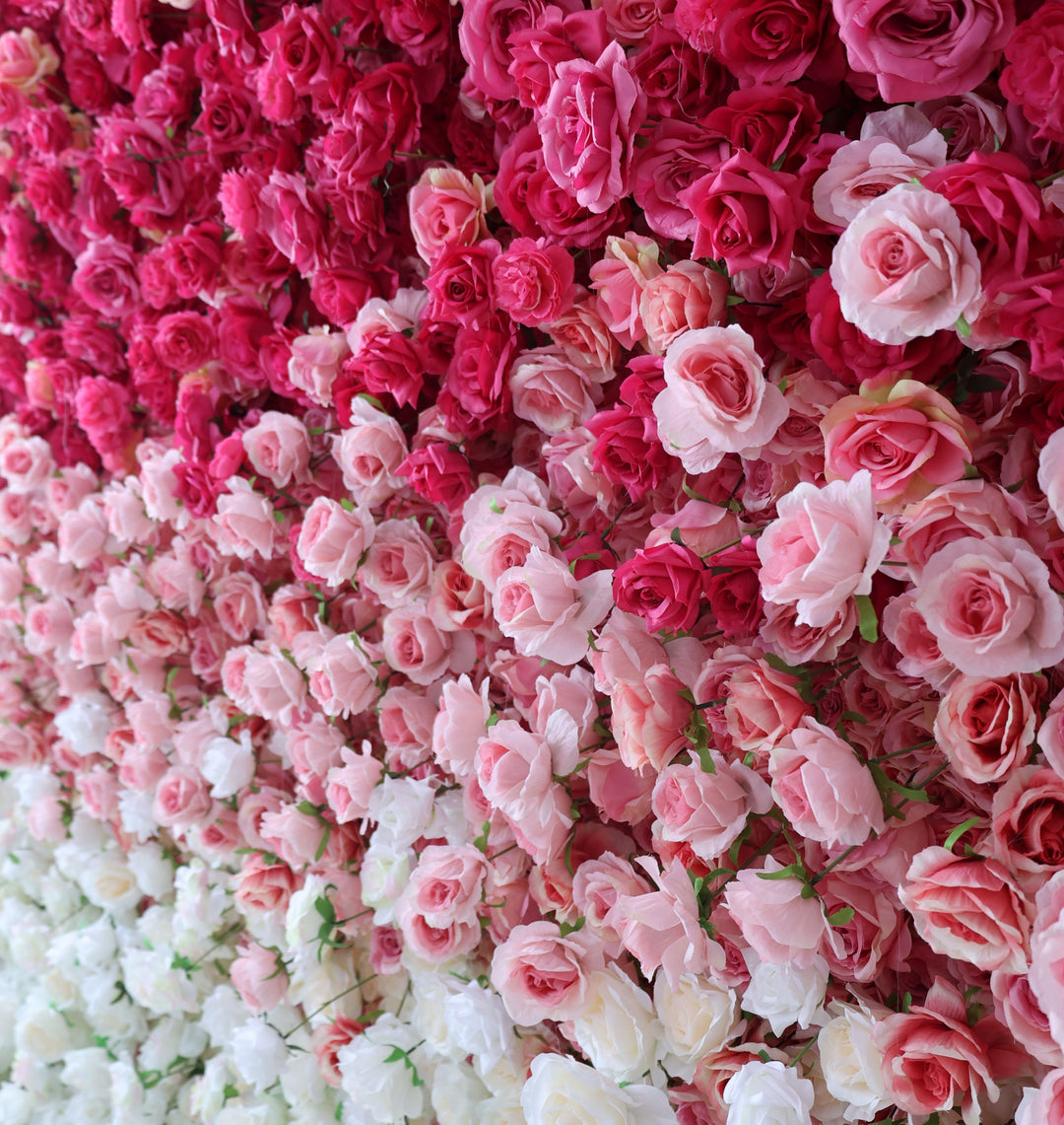 Magenta And White Roses Gradient, 5D, Fabric Backing Artificial Flower Wall