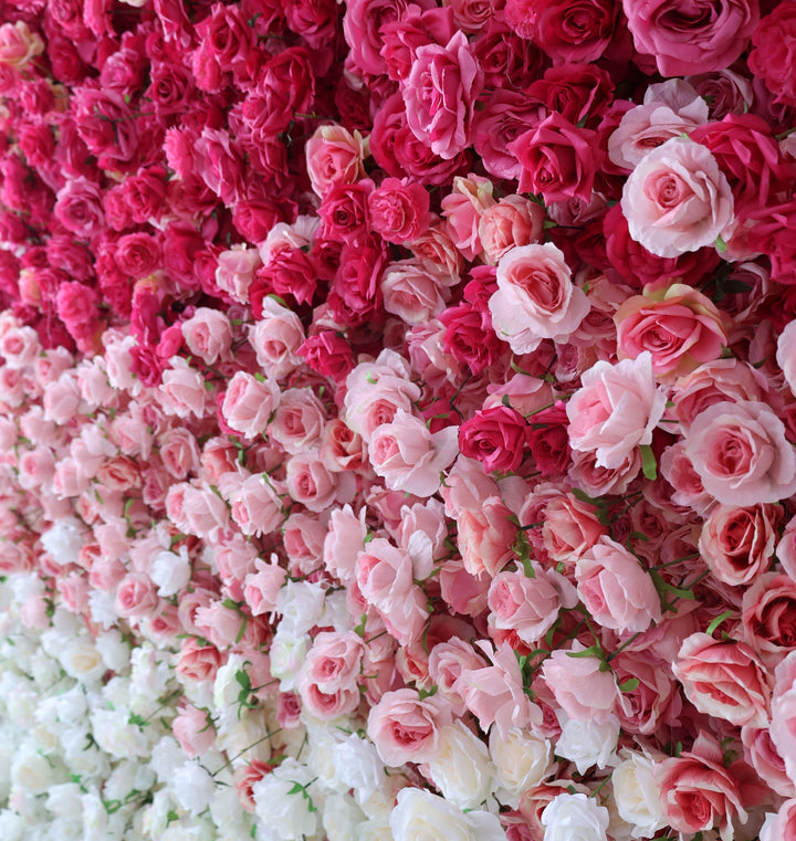 Magenta And White Roses Gradient, 5D, Fabric Backing Artificial Flower Wall