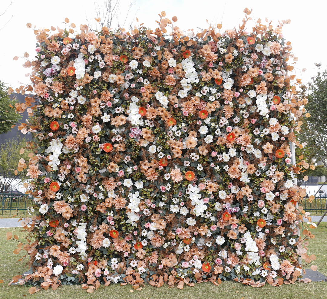 Mixed Flowers In Orange And White, 5D, Fabric Backing Artificial Flower Wall