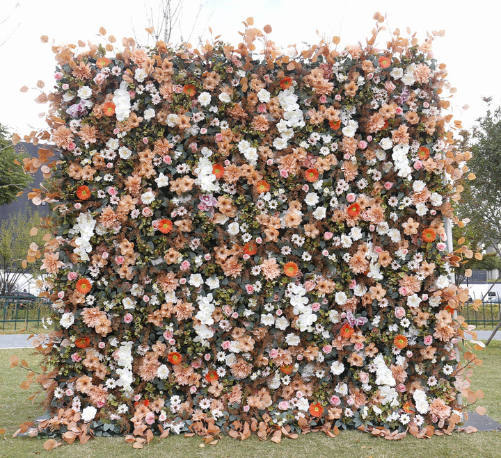 Mixed Flowers In Orange And White, 5D, Fabric Backing Artificial Flower Wall