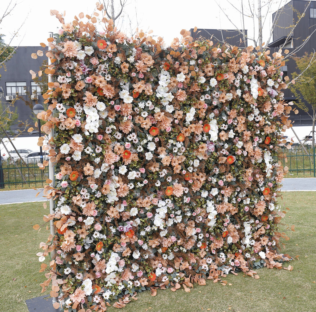 Mixed Flowers In Orange And White, 5D, Fabric Backing Artificial Flower Wall