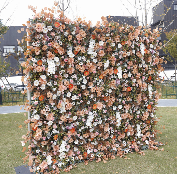 Mixed Flowers In Orange And White, 5D, Fabric Backing Artificial Flower Wall