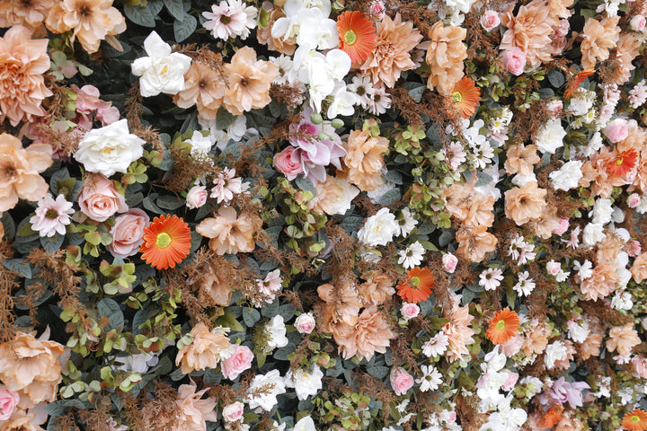Mixed Flowers In Orange And White, 5D, Fabric Backing Artificial Flower Wall