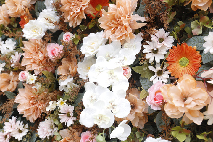 Mixed Flowers In Orange And White, 5D, Fabric Backing Artificial Flower Wall