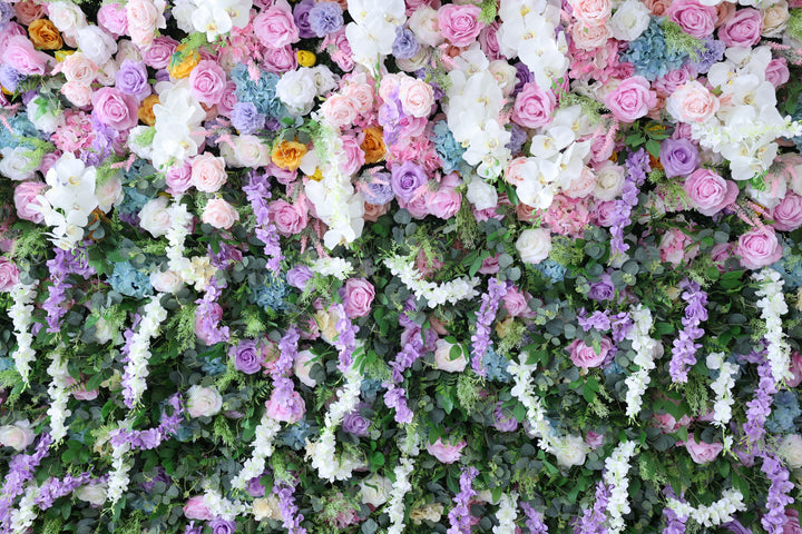 Mixed Flowers In Purple With Vine Gradient, 5D, Fabric Backing Artificial Flower Wall
