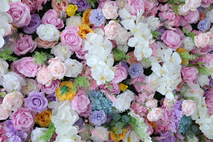 Mixed Flowers In Purple With Vine Gradient, 5D, Fabric Backing Artificial Flower Wall