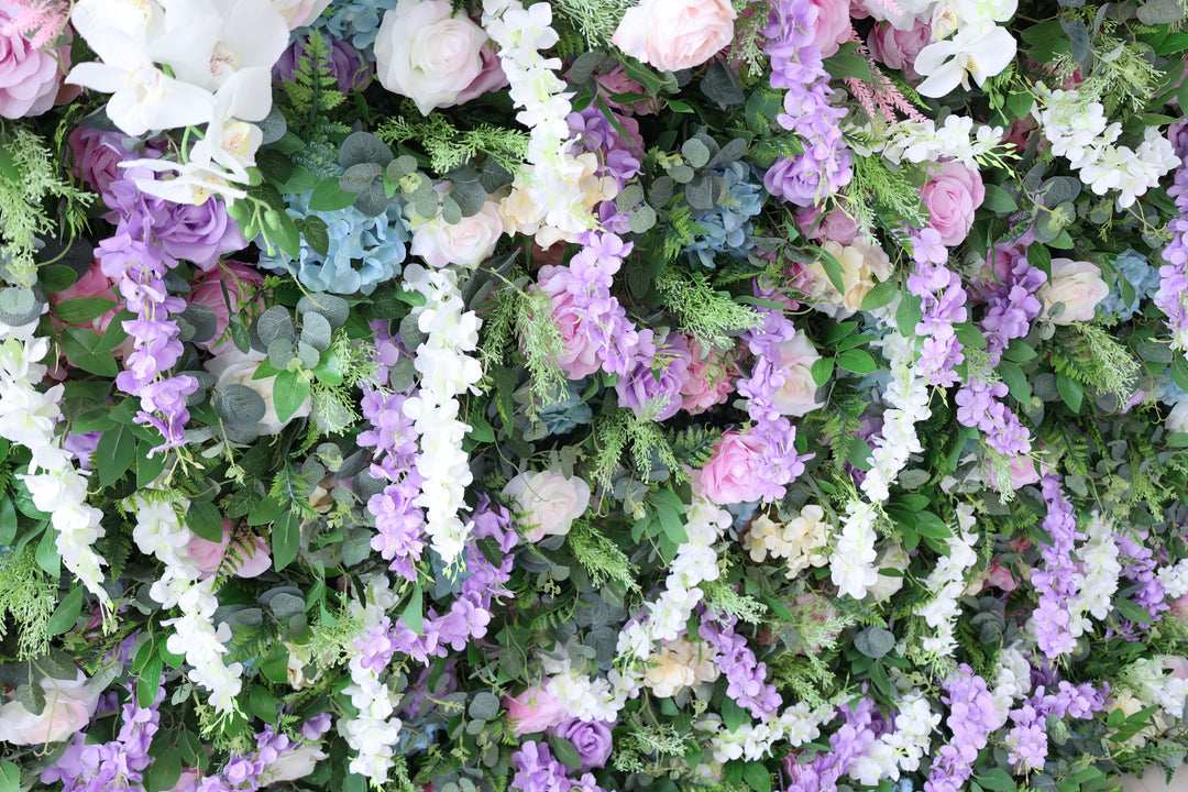 Mixed Flowers In Purple With Vine Gradient, 5D, Fabric Backing Artificial Flower Wall