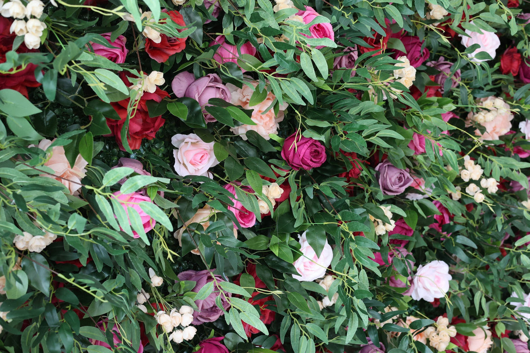 Mixed Color Roses And Green Leaves, Artificial Flower Wall, Wedding Party Backdrop
