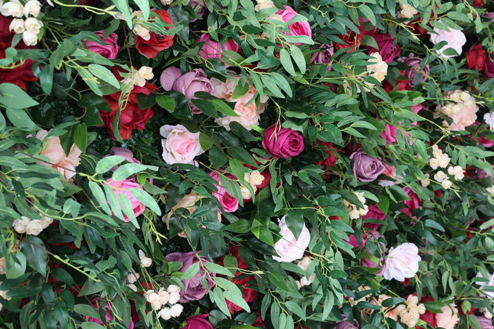 Mixed Color Roses And Green Leaves, Artificial Flower Wall, Wedding Party Backdrop
