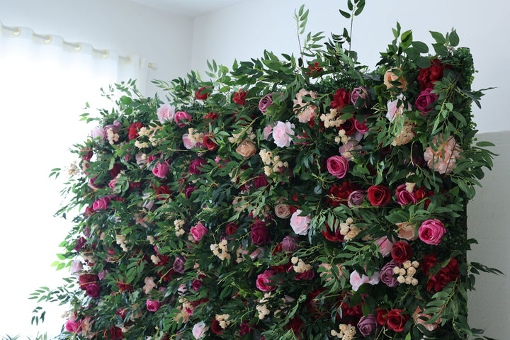 Mixed Color Roses And Green Leaves, Artificial Flower Wall, Wedding Party Backdrop
