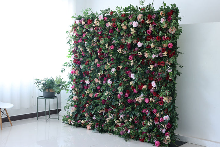 Mixed Color Roses And Green Leaves, Artificial Flower Wall, Wedding Party Backdrop
