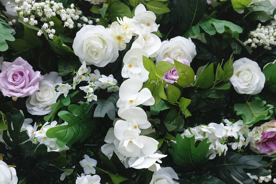 Green Plants White Rose Fabric Cloth Flower Wall Fairy Flower Wedding Backdrop Decor