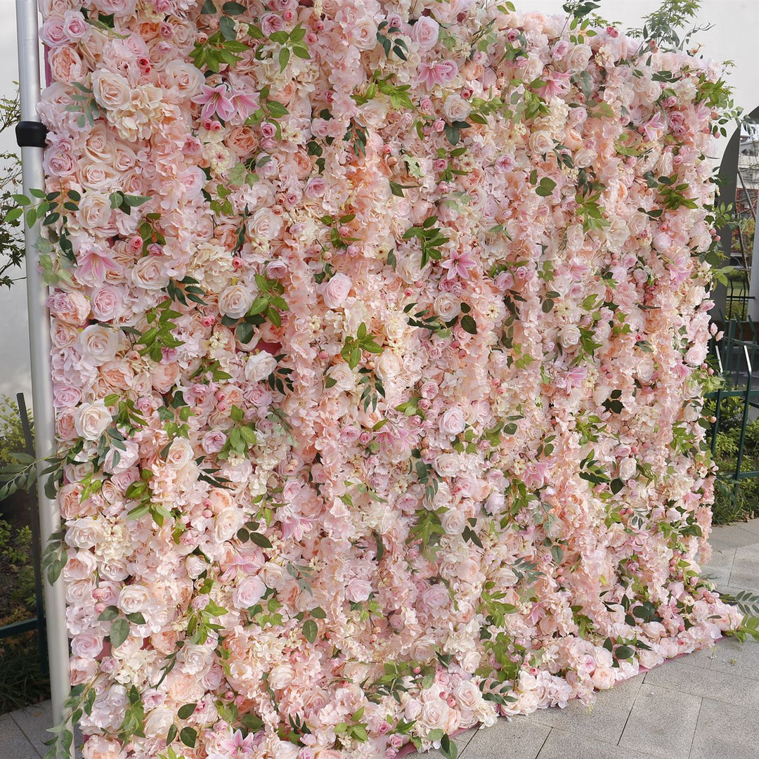 Pink Roses And Lilies, Artificial Flower Wall Backdrop