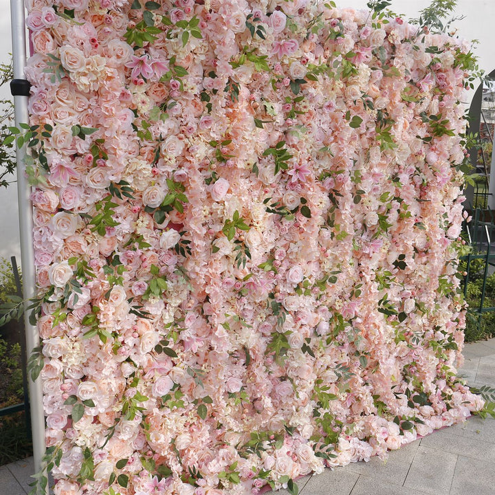 Pink Roses And Lilies, Artificial Flower Wall Backdrop