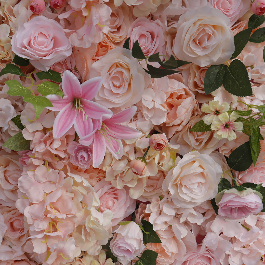 Pink Roses And Lilies, Artificial Flower Wall Backdrop