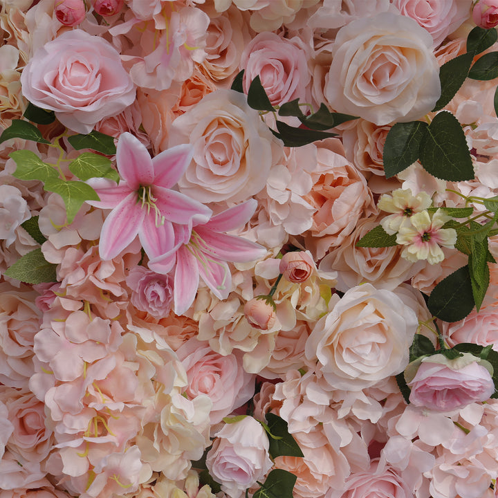 Pink Roses And Lilies, Artificial Flower Wall Backdrop
