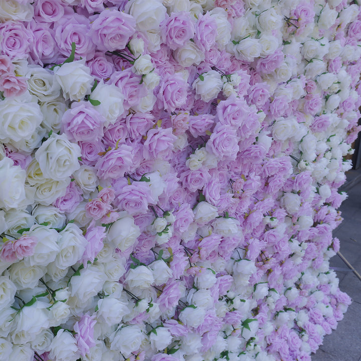 5D Purple And Pink Roses And White Roses, Artificial Flower Wall Backdrop