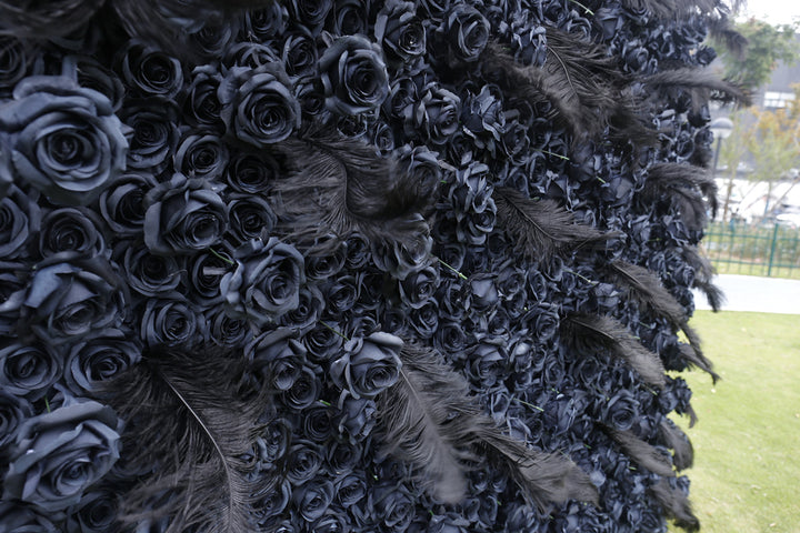 Black Rose And Feather, Artificial Flower Wall Backdrop