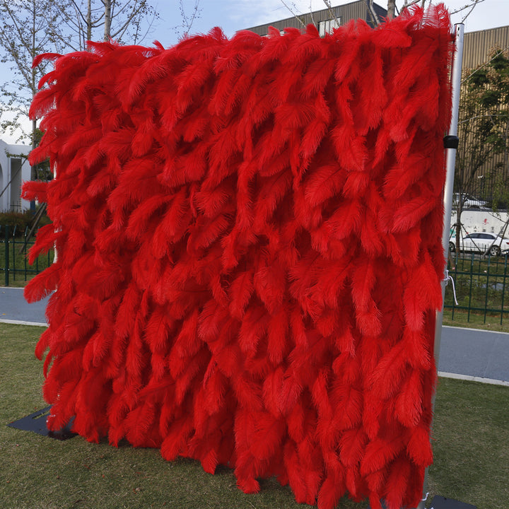 3D Red Feather, Artificial Flower Wall, Wedding Party Backdrop