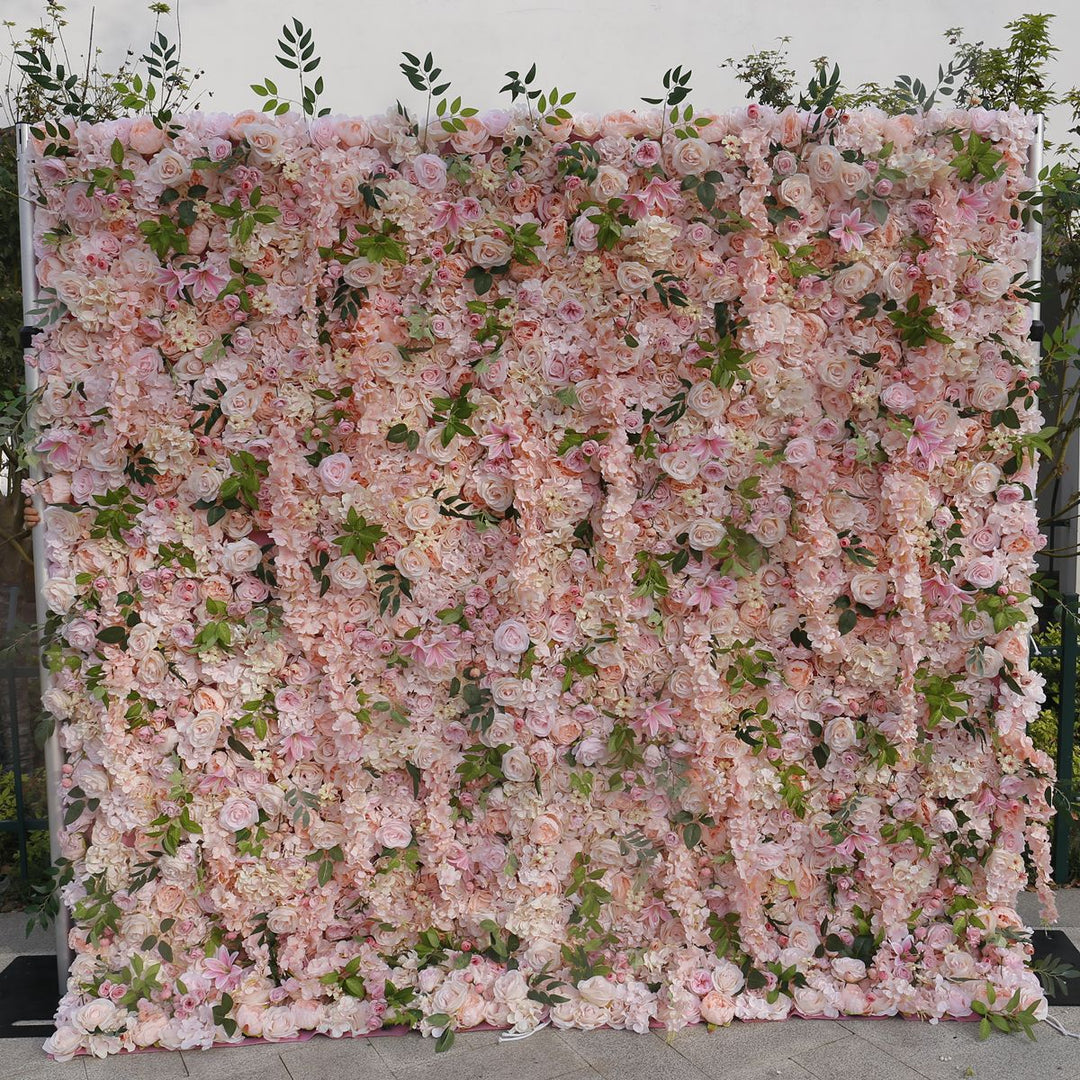 Pink Roses And Lilies, Artificial Flower Wall Backdrop