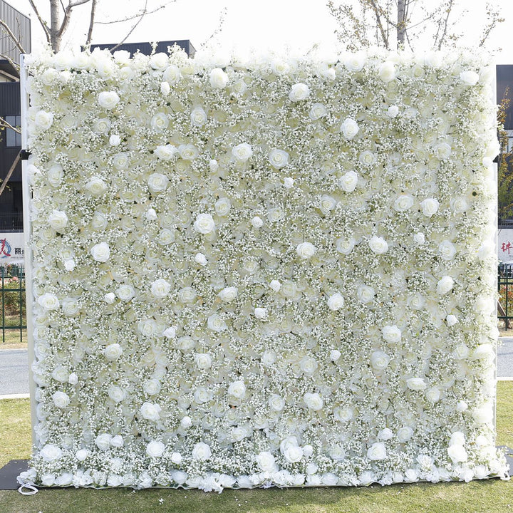 White Rose And Starflower Fabric, Artificial Flower Wall Backdrop