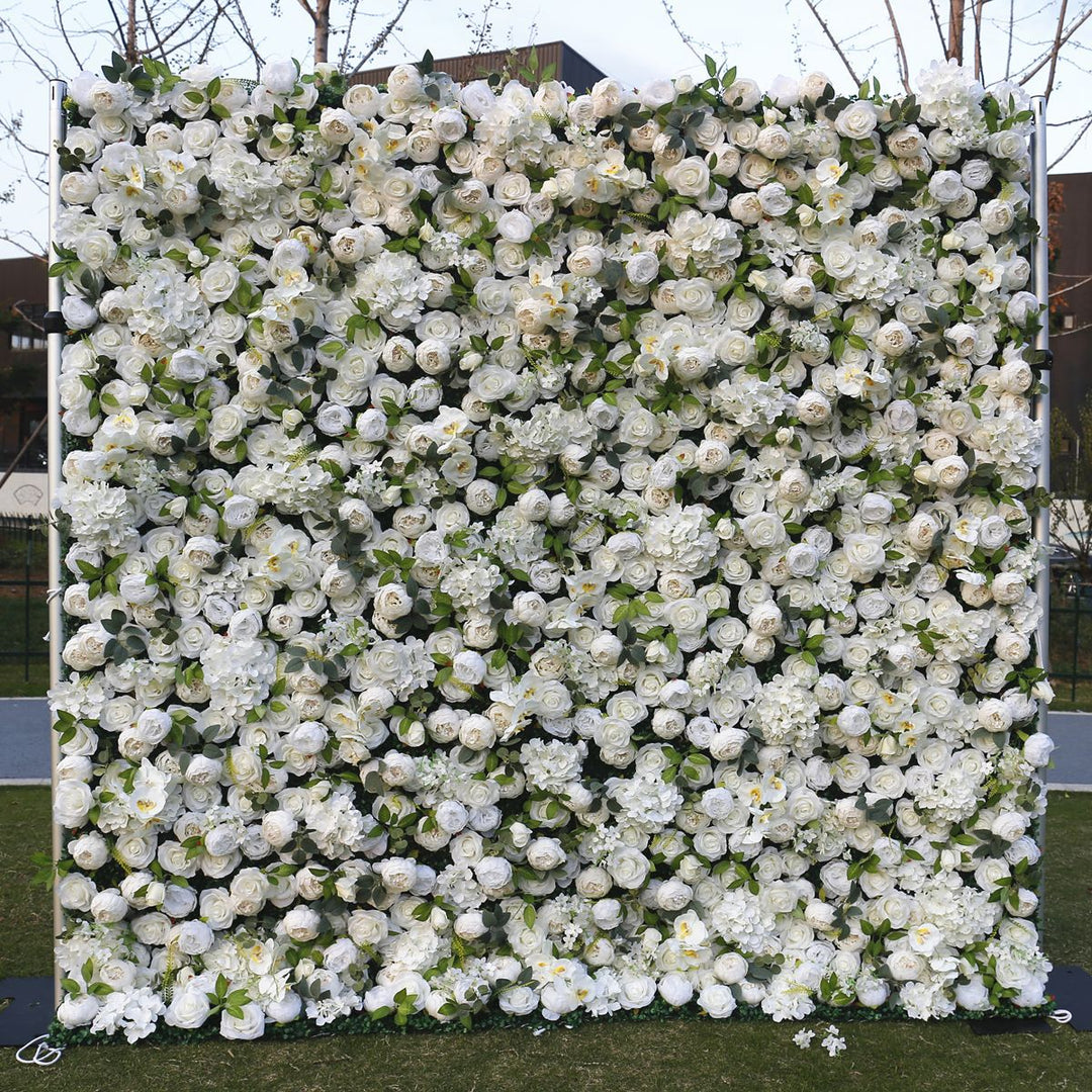 White Peonies Hydrangea Green Leaves, Artificial Flower Wall, Wedding Party Backdrop