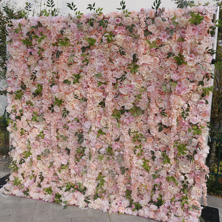 Pink Roses And Lilies, Artificial Flower Wall Backdrop