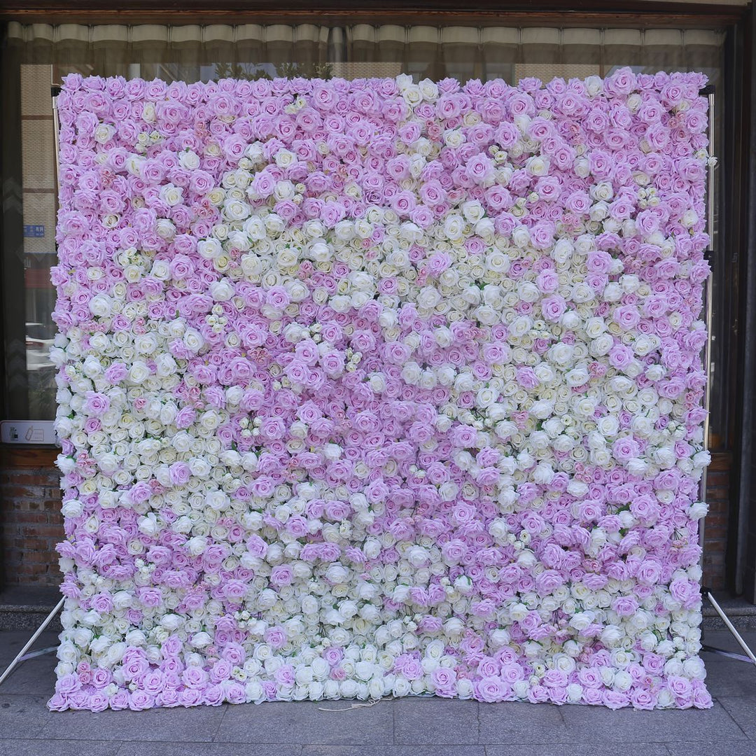 5D Purple And Pink Roses And White Roses, Artificial Flower Wall Backdrop