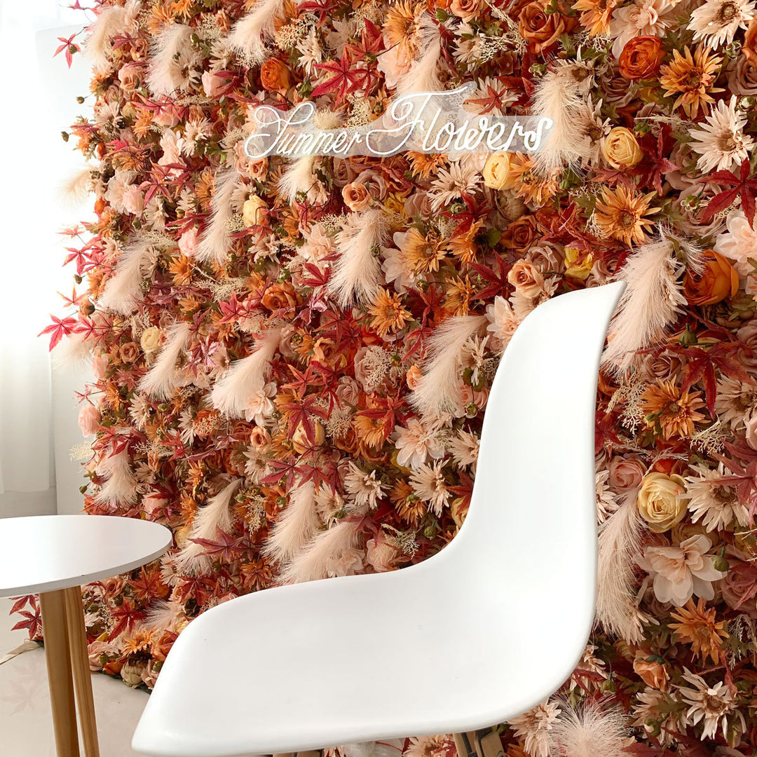 Luxury Gerbera Rose Maple Reed Autumn Style 5D, Artificial Flower Wall Backdrop