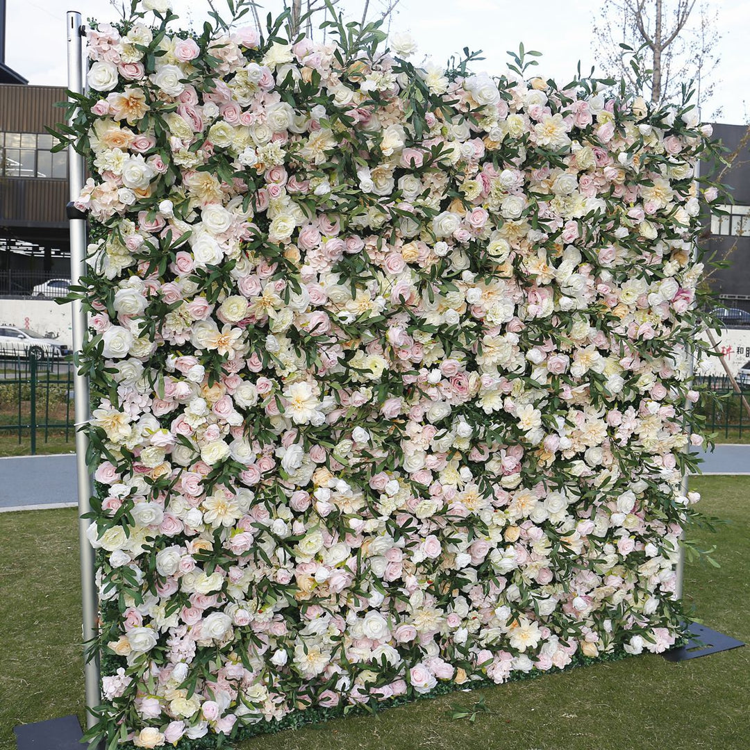 Light Pink Rose Hydrangea Land Lily Mix Flowers, Artificial Flower Wall Backdrop