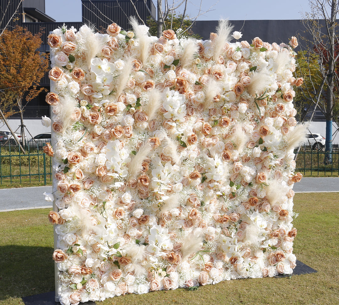 Orange Phalaenopsis And Gypsophila With Reeds, 5D, Artificial Flower Wall