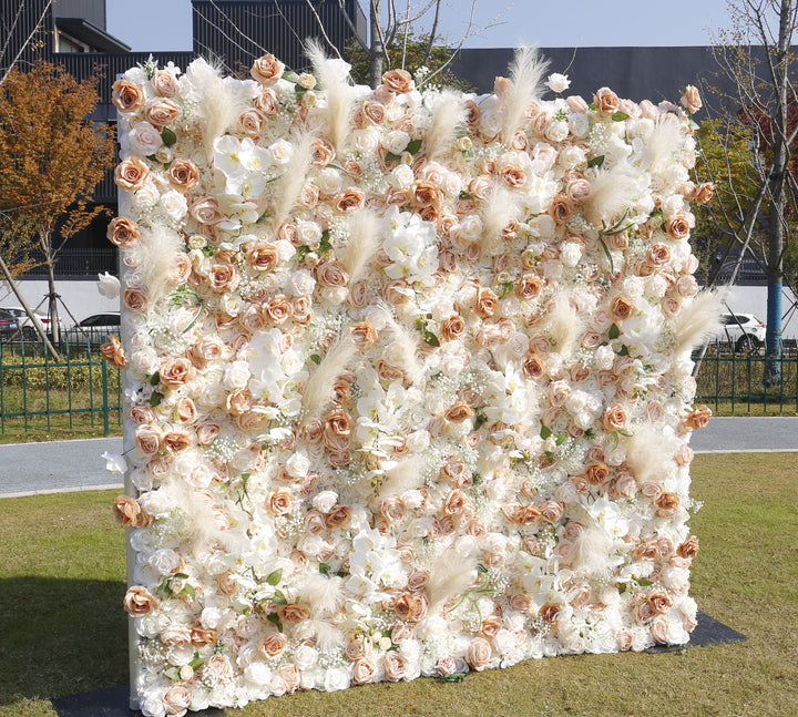 Orange Phalaenopsis And Gypsophila With Reeds, 5D, Artificial Flower Wall