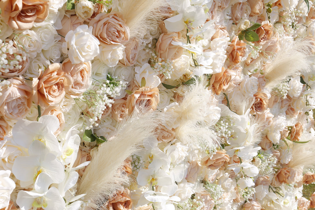 Orange Phalaenopsis And Gypsophila With Reeds, 5D, Artificial Flower Wall