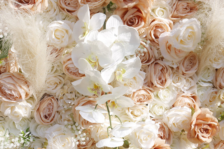 Orange Phalaenopsis And Gypsophila With Reeds, 5D, Artificial Flower Wall