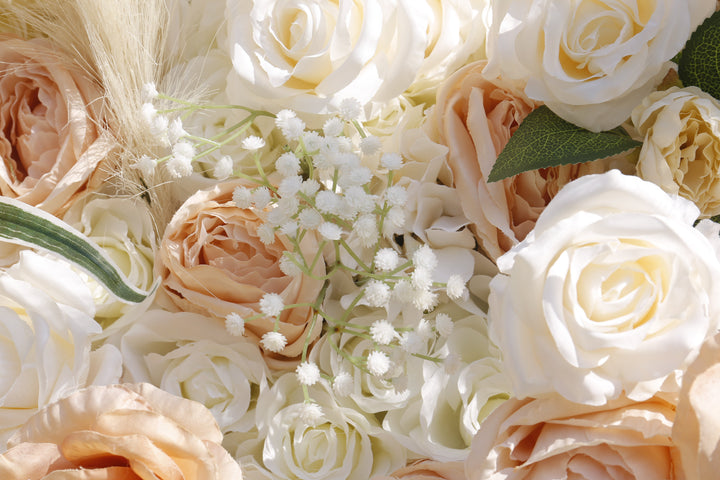 Orange Phalaenopsis And Gypsophila With Reeds, 5D, Artificial Flower Wall