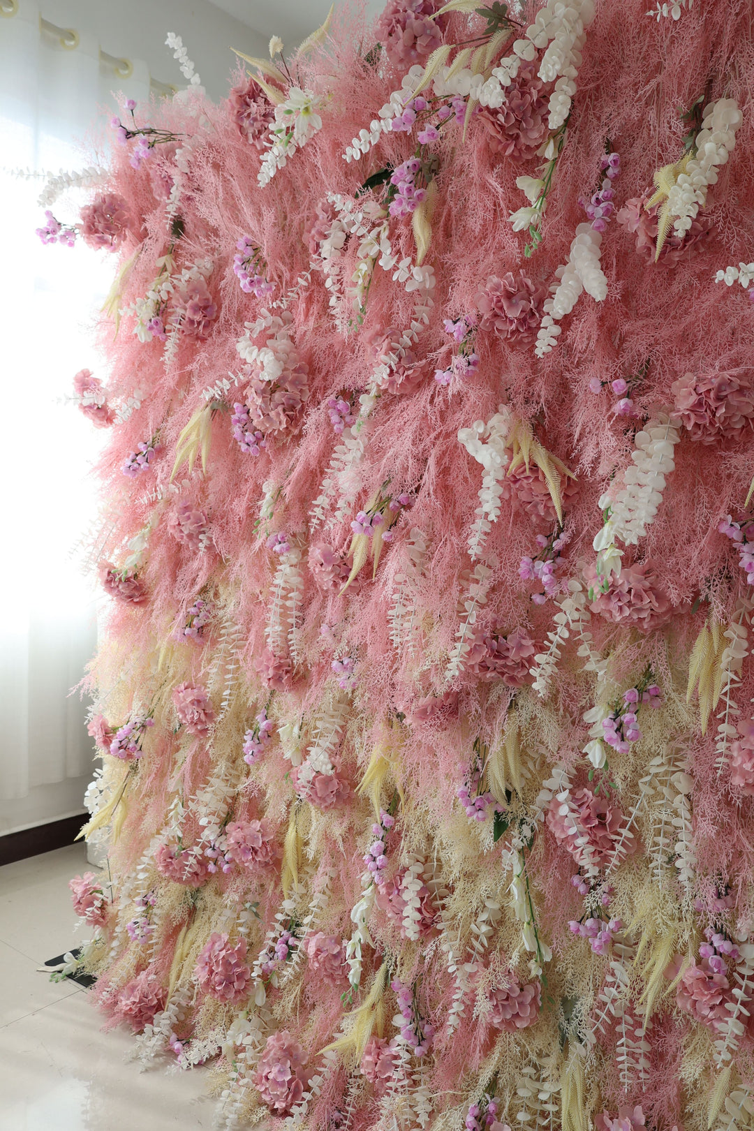 Pink Misty Grass, Reed Pampas Grass, Artificial Flower Wall, Wedding Party Backdrop