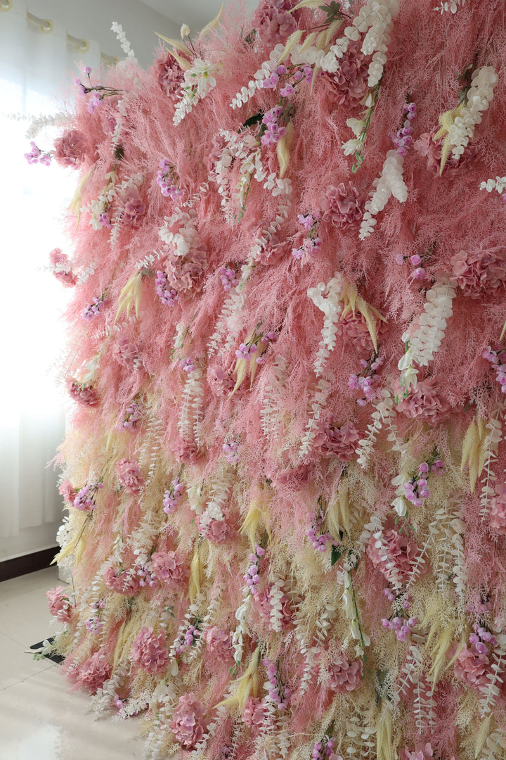 Pink Misty Grass, Reed Pampas Grass, Artificial Flower Wall, Wedding Party Backdrop