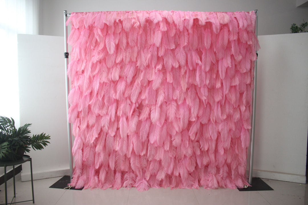 Pink Feather Flower Wall, Artificial Flower Wall, Wedding Party Backdrop
