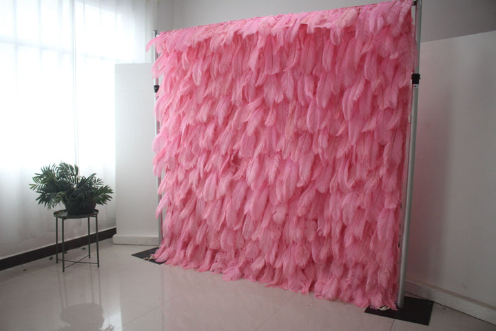 Pink Feather Flower Wall, Artificial Flower Wall, Wedding Party Backdrop