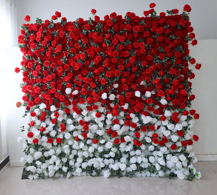 Red And White Roses Gradient, 5D, Fabric Backing Artificial Flower Wall