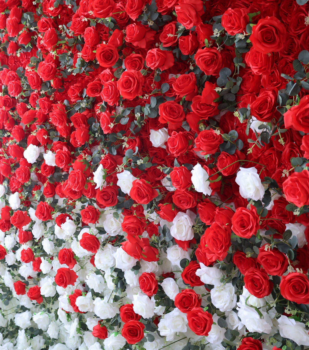 Red And White Roses Gradient, 5D, Fabric Backing Artificial Flower Wall