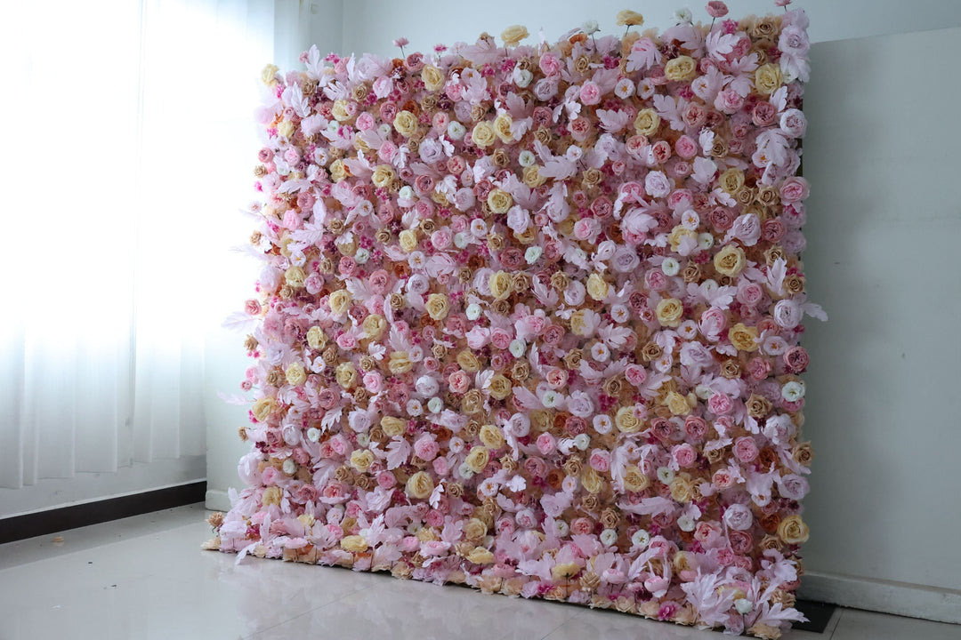 Rose And Feather, Reed Pampas Grass, Artificial Flower Wall, Wedding Party Backdrop