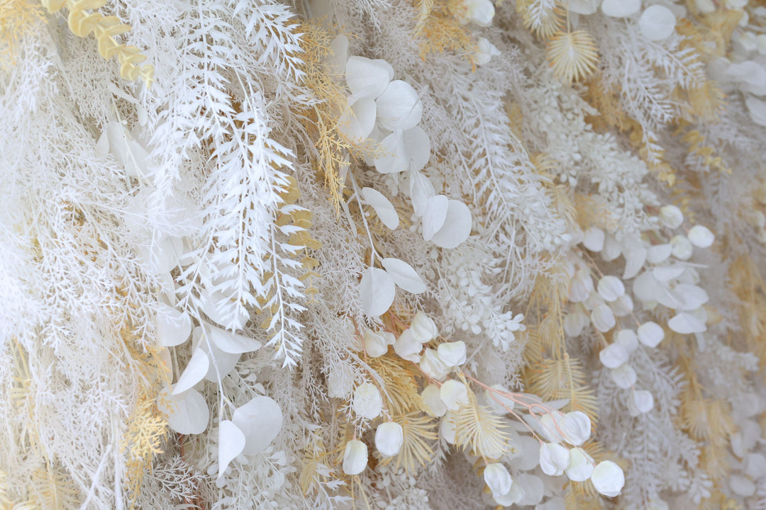 White And Light Yellow Silk Fern And Mixed Grass Wall, Artificial Flower Wall Backdrop