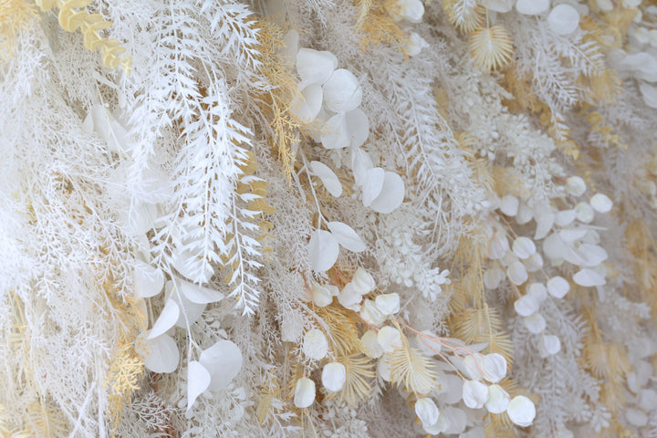 White And Light Yellow Silk Fern And Mixed Grass Wall, Artificial Flower Wall Backdrop
