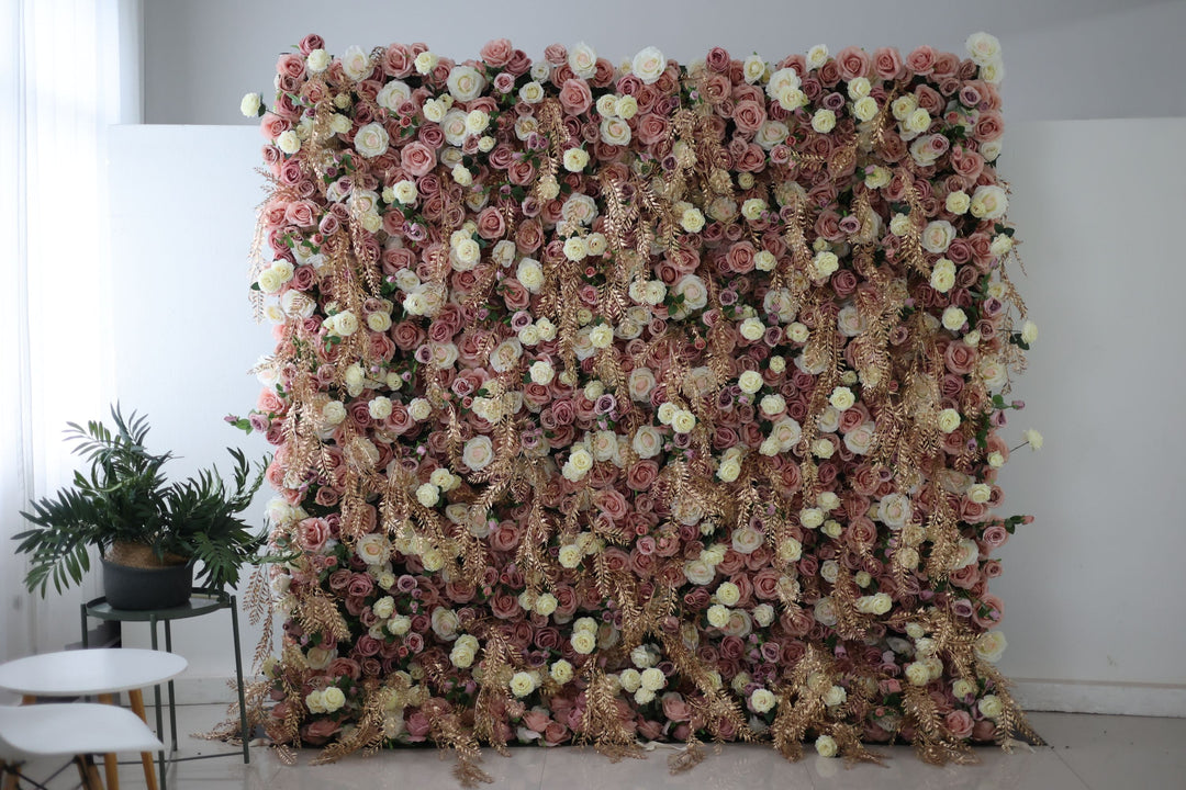 White And Pink Roses And Green Leaves, Artificial Flower Wall, Wedding Party Backdrop