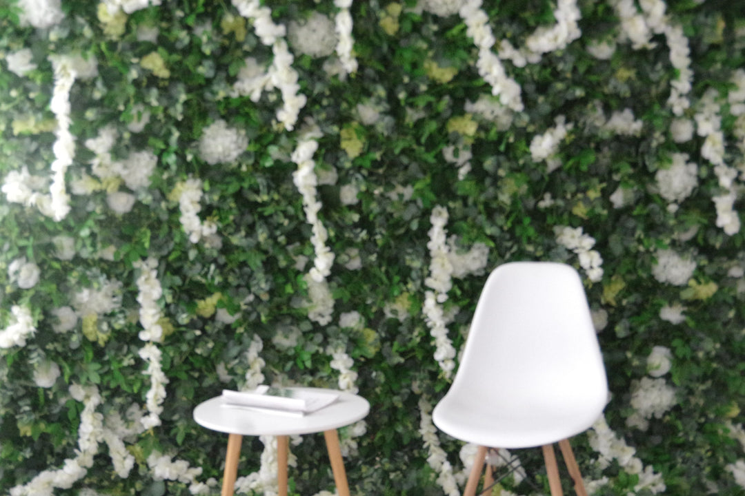 White Goldfish Grass And Green Leaves, Artificial Flower Wall, Wedding Party Backdrop